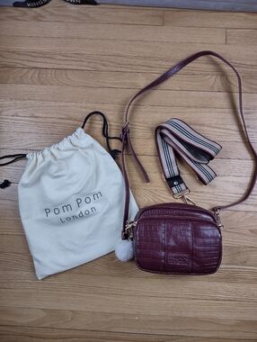 Pom Pom London Burgundy Croc-Embossed Crossbody Bag